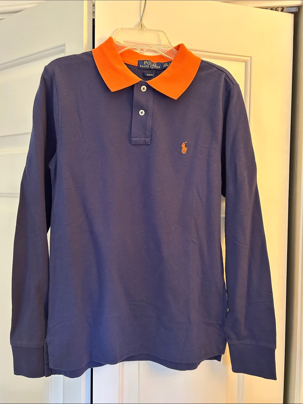 NWT Polo by Ralph Lauren Navy Long-Sleeve Polo with Orange Collar